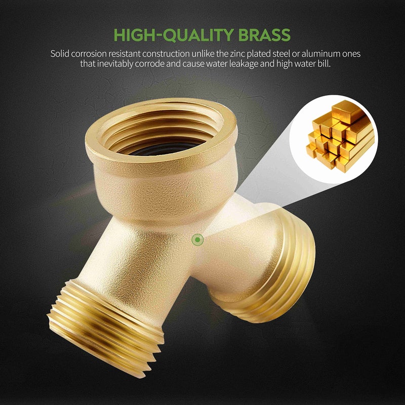 Litorange (2 PACK) Solid Brass Lead-Free Body Backyard 2 Way Y Valve Garden Hose Connector MHT 3/4" Inch Thread Splitter Adapter + 4 Silicone Hose Washers - Image 5